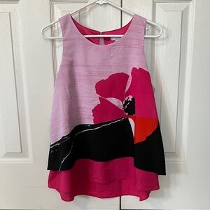 New York & Company Pink and Black Floral Tank Top